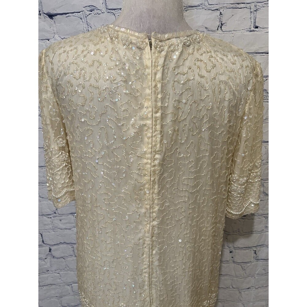 Silky Nights New York Vintage Beaded Dress 80s Silk Cocktail Formal Dress Large - Picture 7 of 13